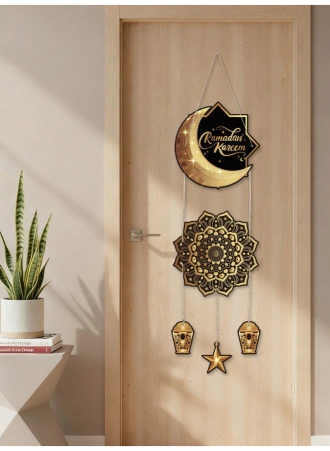 1 piece black and gold crescent and star design door hanging decoration for Ramadan, paper hanging decoration for Ramadan, Ramadan decor, Islamic Ramadan party supplies, home decor - Image 3